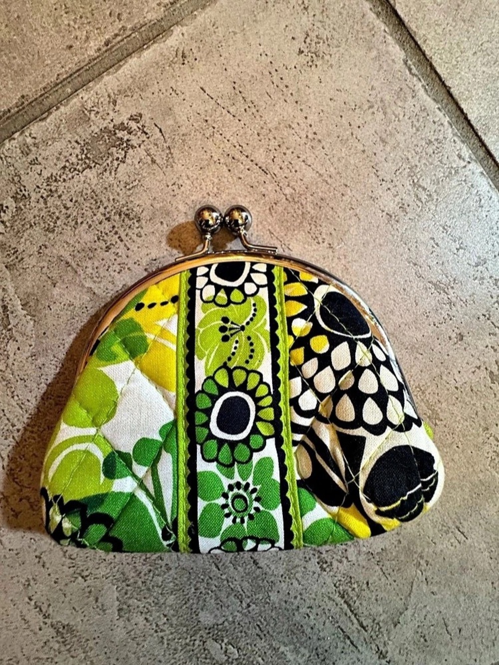 Vera Bradley Kiss Lock Coin Purse in Green & Black